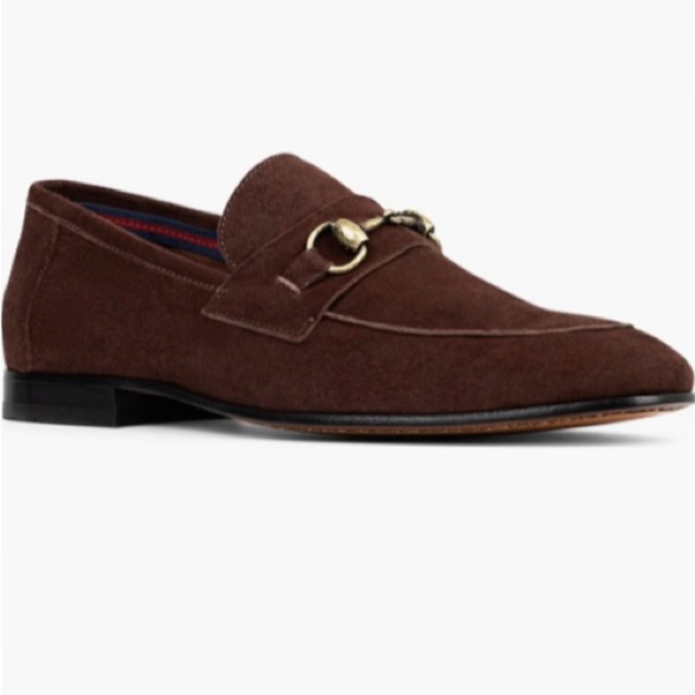 Donald J. Pliner Brown Suede Loafers with Gold Accent